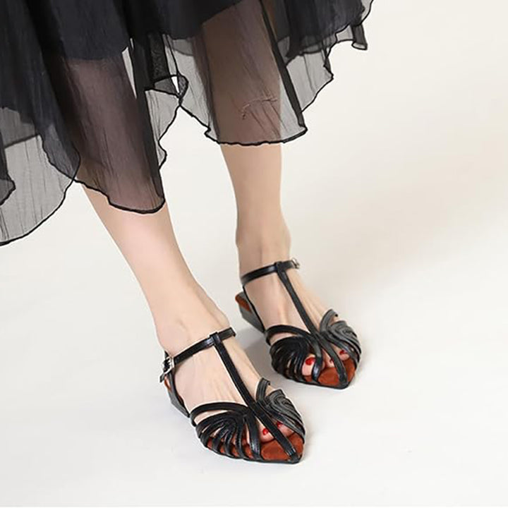 black Elegant Pointed Strappy Roman Sandals for Women - Hollowed Design for Summer Events