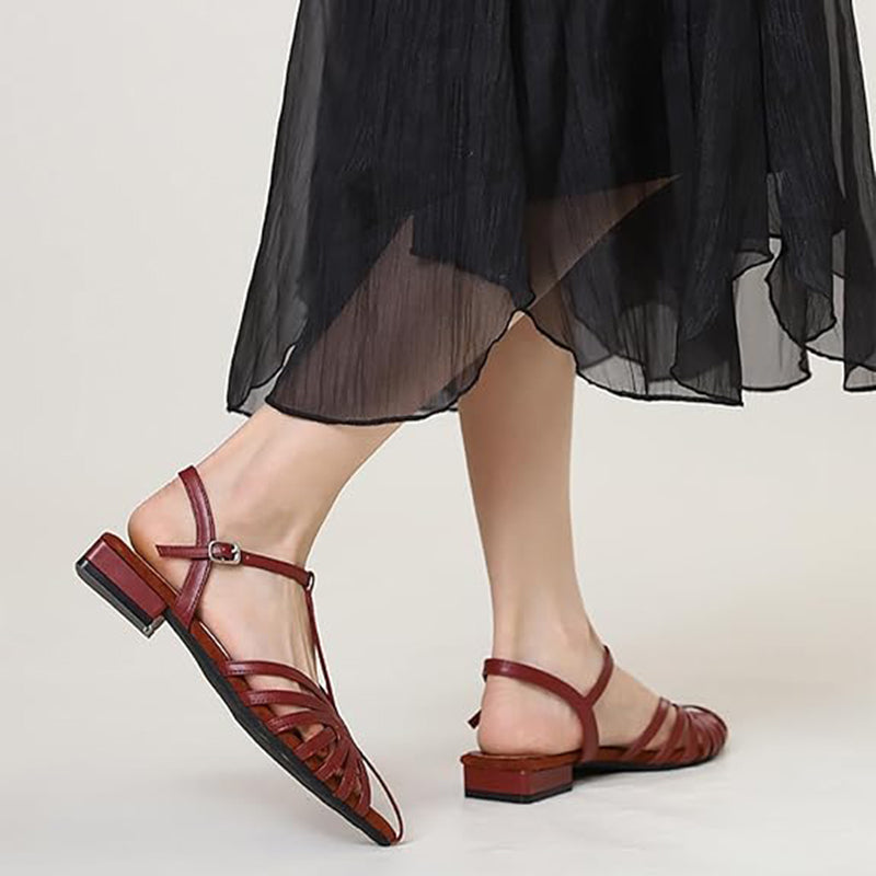 Elegant Pointed Strappy Roman Sandals for Women - Hollowed Design for Summer Events
