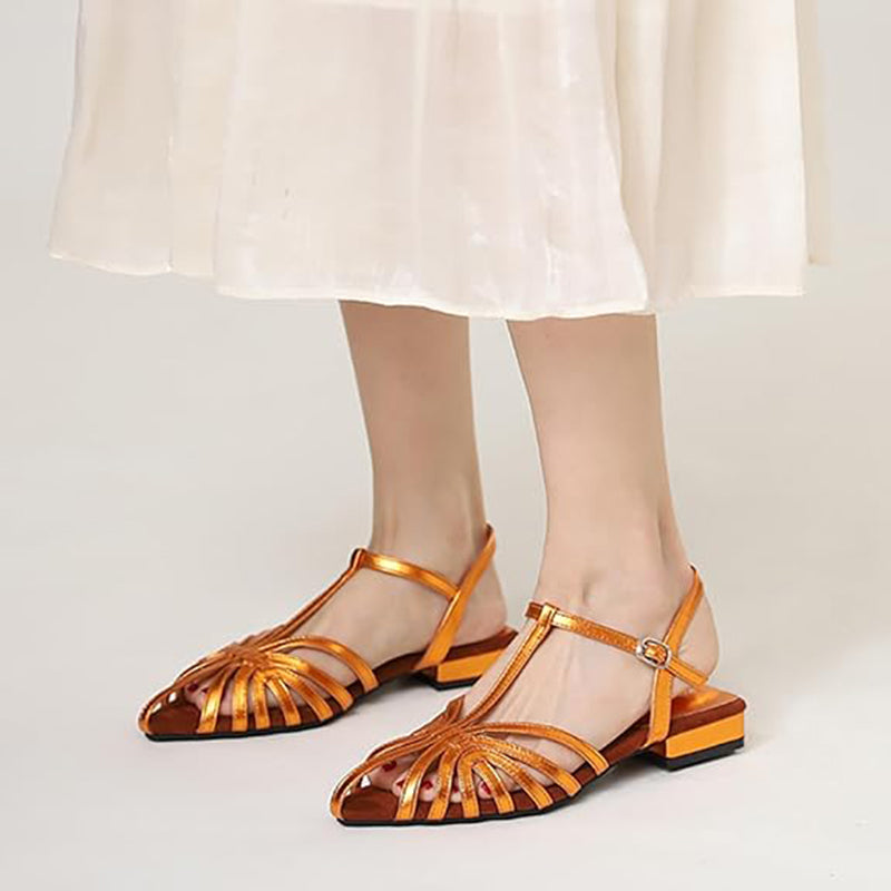 orange Elegant Pointed Strappy Roman Sandals for Women - Hollowed Design for Summer Events