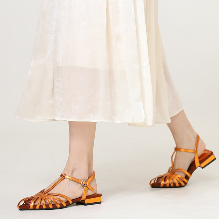 orange Elegant Pointed Strappy Roman Sandals for Women - Hollowed Design for Summer Events