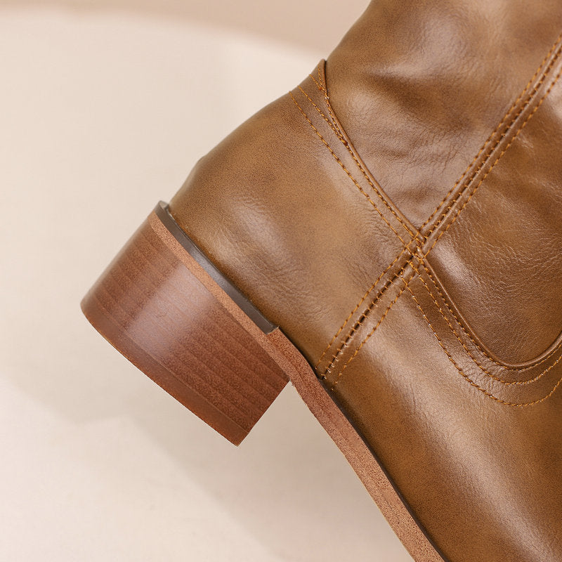 caramel Women's pull-on block heels mid calf western boots for casual and country outfits