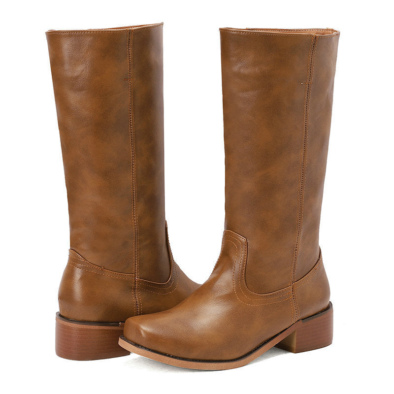 caramel Women's pull-on block heels mid calf western boots for casual and country outfits