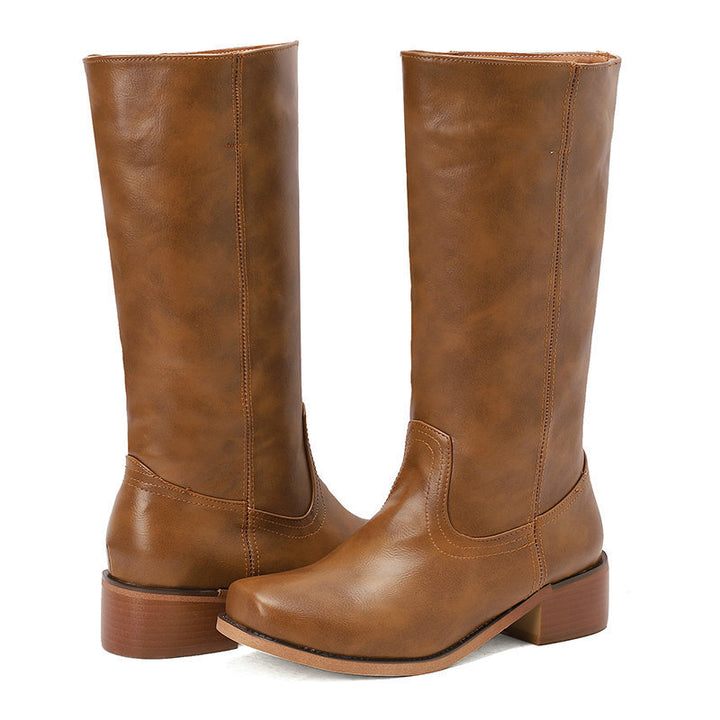 caramel Women's pull-on block heels mid calf western boots for casual and country outfits