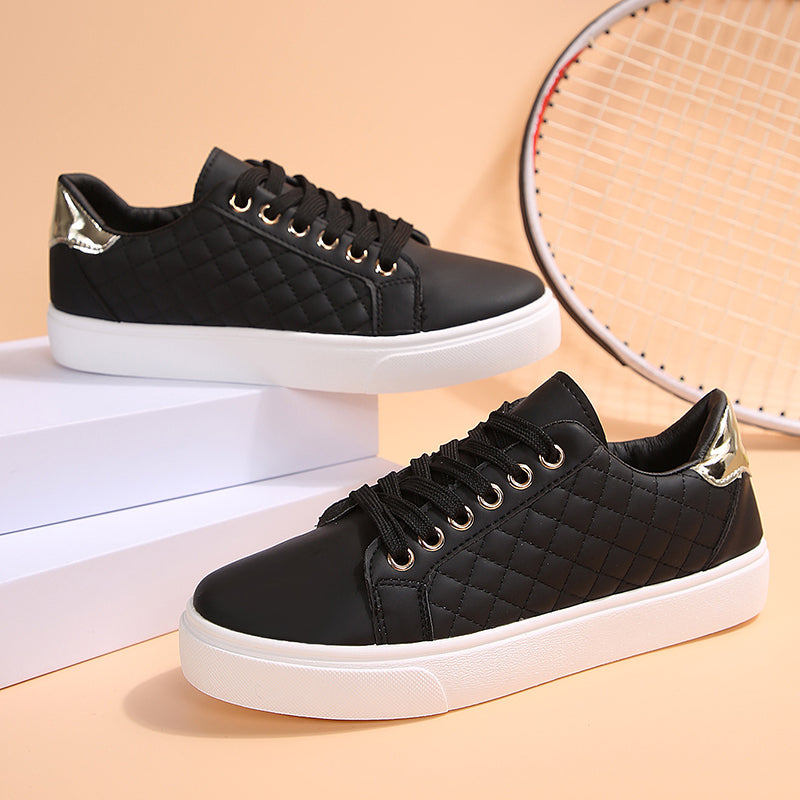 black Women's quilted lace-up platform sneakers