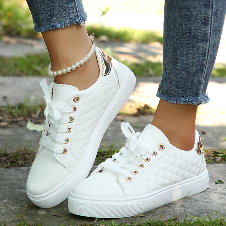 white Women's quilted lace-up platform sneakers