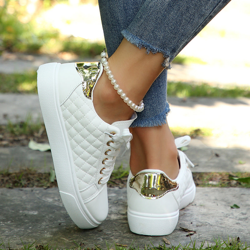 white Women's quilted lace-up platform sneakers