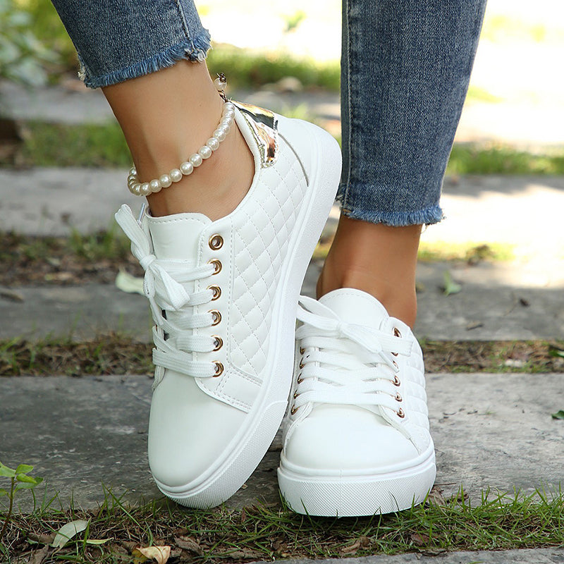 white Women's quilted lace-up platform sneakers