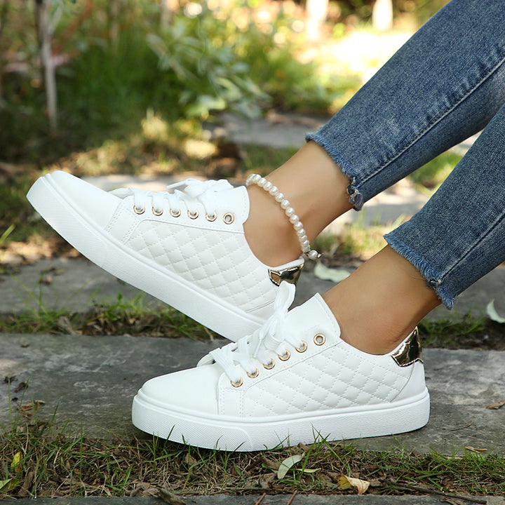 white Women's quilted lace-up platform sneakers