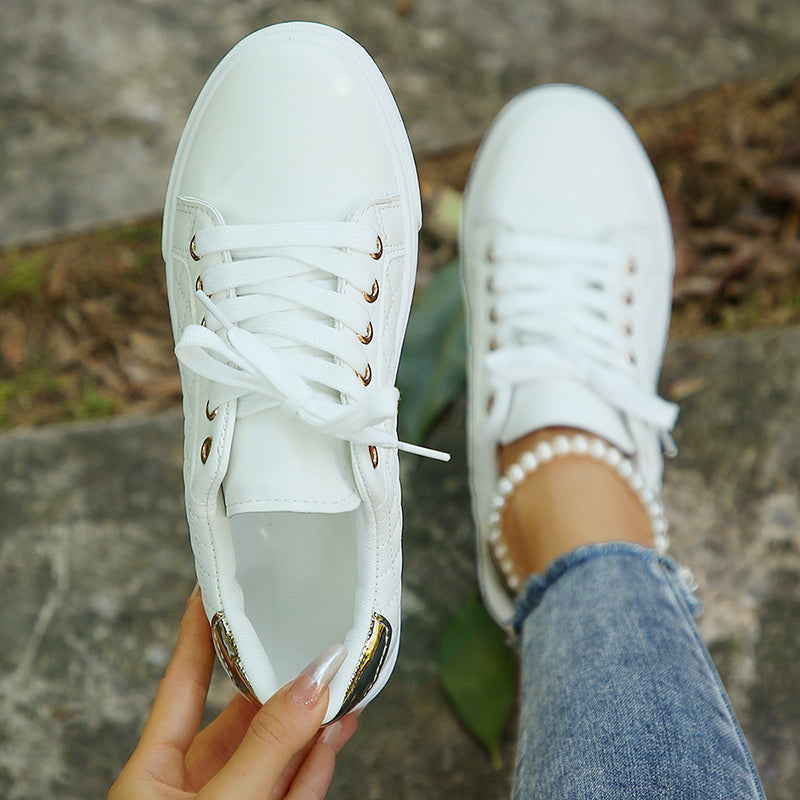 white Women's quilted lace-up platform sneakers
