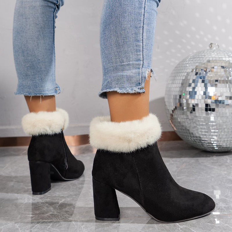 Women's red Christmas booties with fuzzy cuff