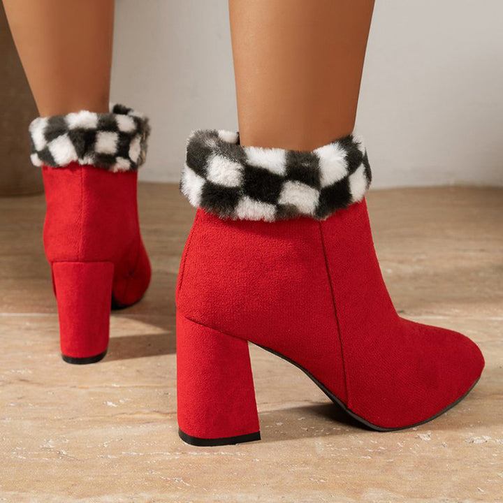 Women's red Christmas booties with fuzzy cuff