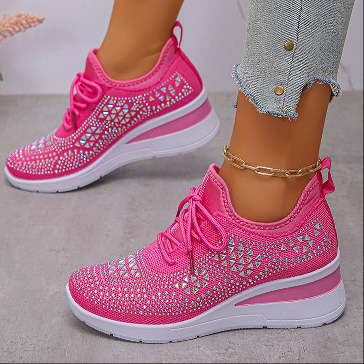 Women's rhinestone flyknit wedge heels sneakers