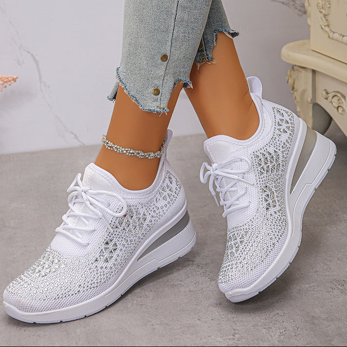 Women's rhinestone flyknit wedge heels sneakers