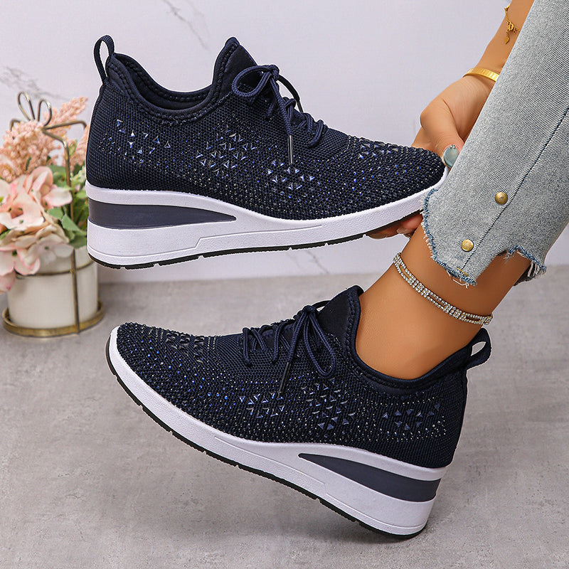 Women's rhinestone flyknit wedge heels sneakers