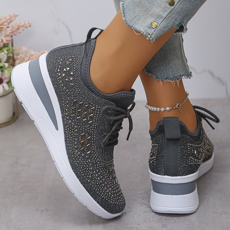 Women's rhinestone flyknit wedge heels sneakers