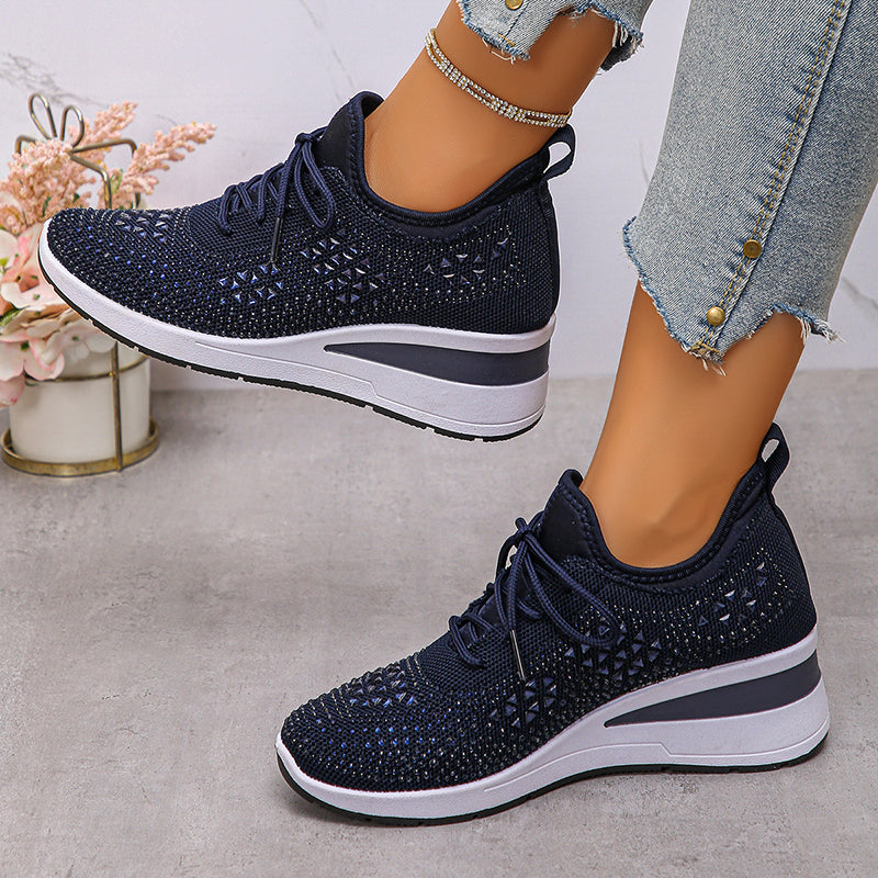 Women's rhinestone flyknit wedge heels sneakers