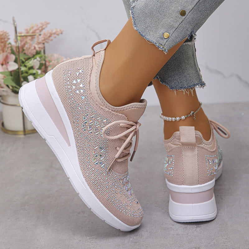 Women's rhinestone flyknit wedge heels sneakers