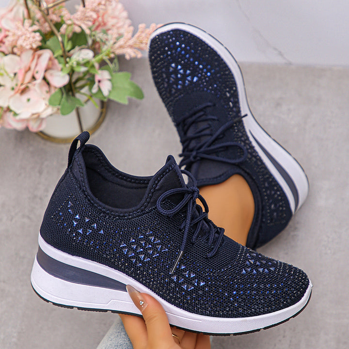Women's rhinestone flyknit wedge heels sneakers