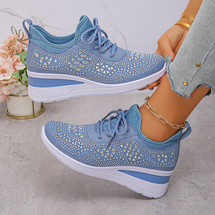 Women's rhinestone flyknit wedge heels sneakers