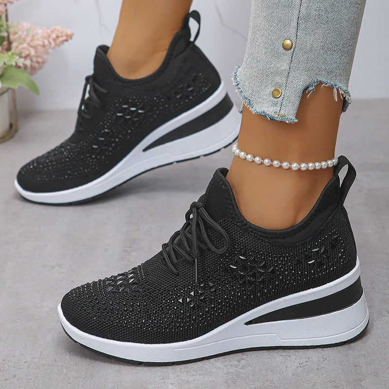 Women's rhinestone flyknit wedge heels sneakers