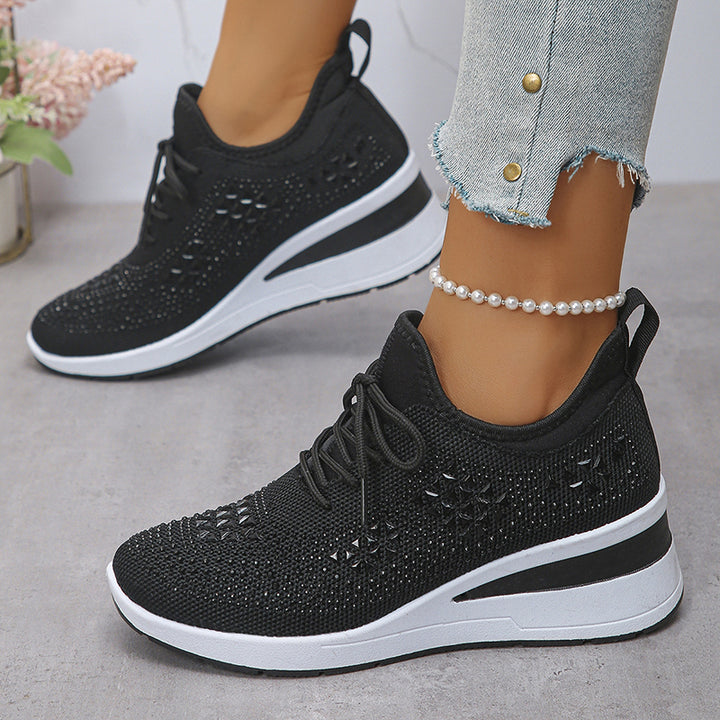 Women's rhinestone flyknit wedge heels sneakers
