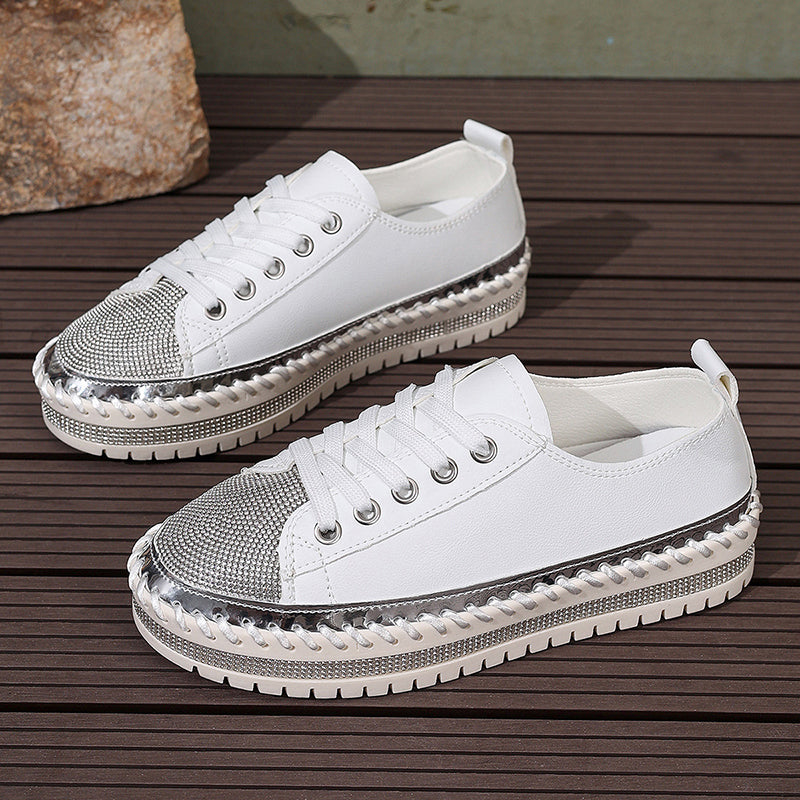 Women's rhinestone glitter lace-up platform sneakers for parties