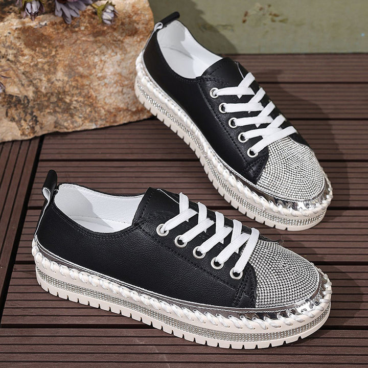 Women's rhinestone glitter lace-up platform sneakers for parties