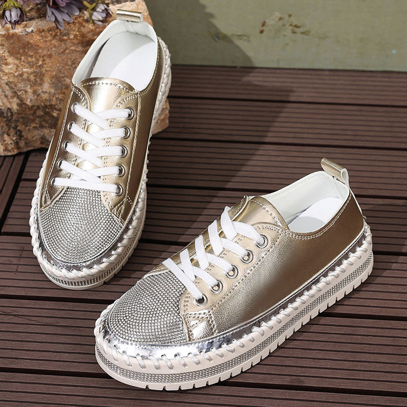 Women's rhinestone glitter lace-up platform sneakers for parties