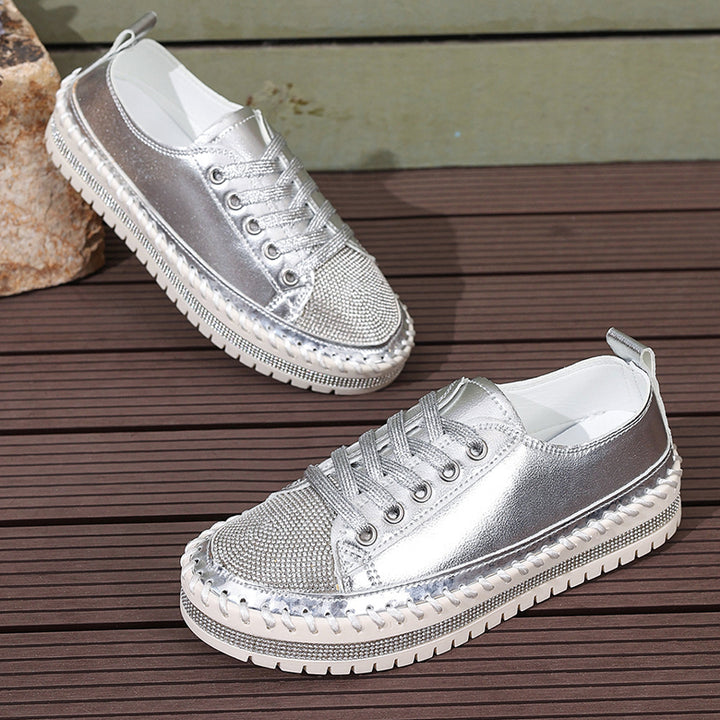 Women's rhinestone glitter lace-up platform sneakers for parties