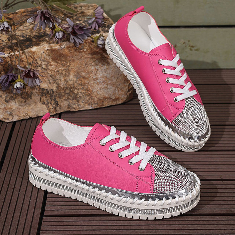Women's rhinestone glitter lace-up platform sneakers for parties