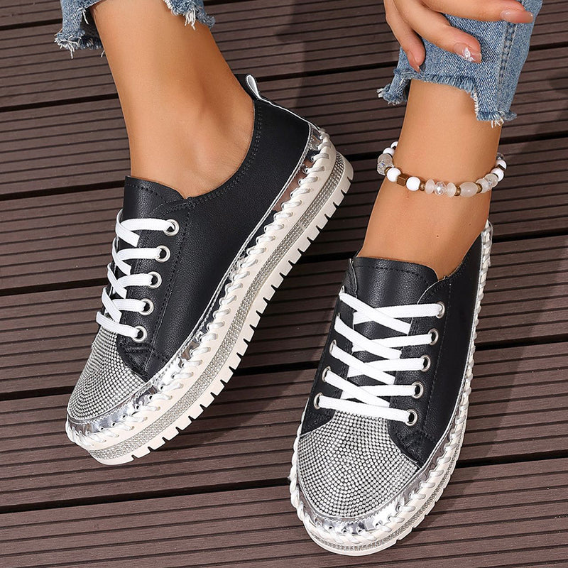 Women's rhinestone glitter lace-up platform sneakers for parties