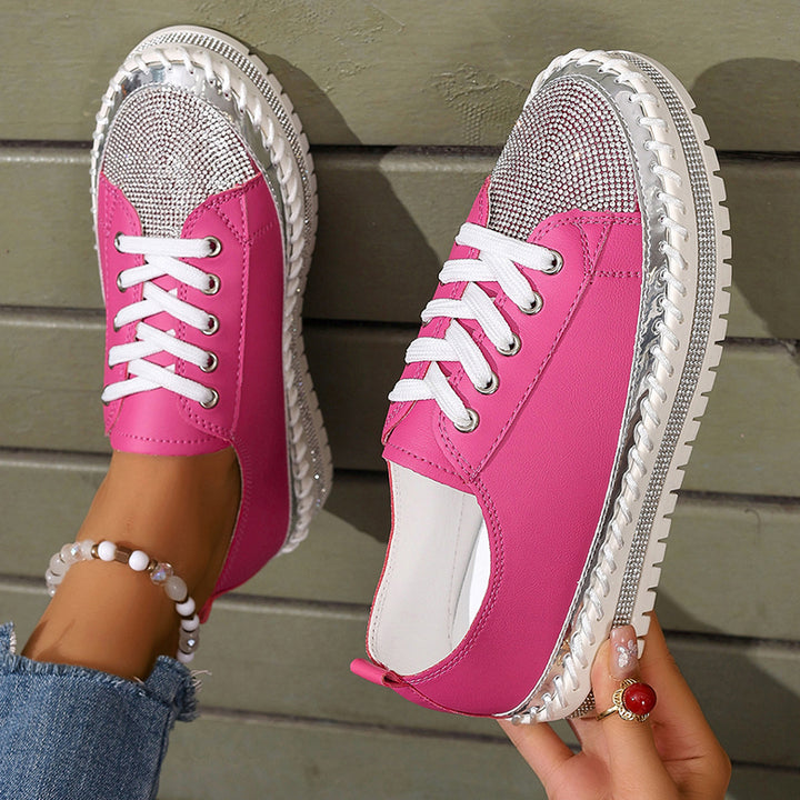 Women's rhinestone glitter lace-up platform sneakers for parties
