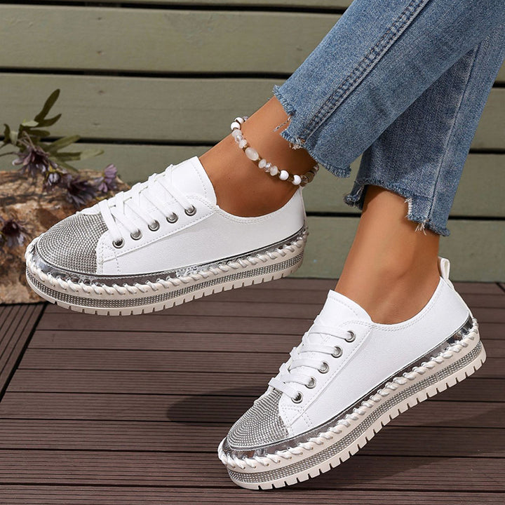 Women's rhinestone glitter lace-up platform sneakers for parties