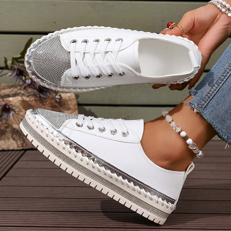 Women's rhinestone glitter lace-up platform sneakers for parties