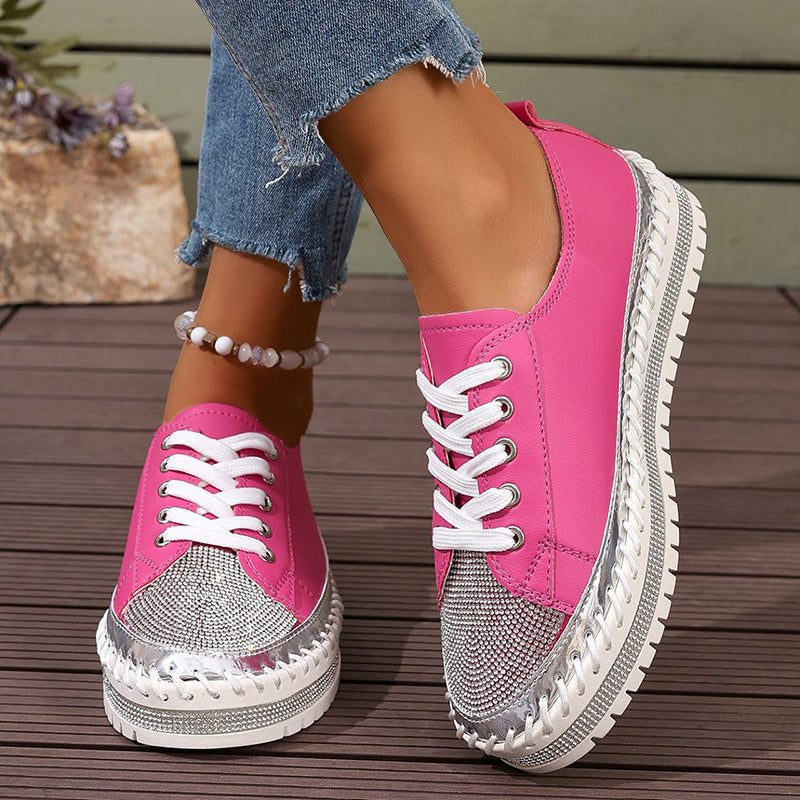 Women's rhinestone glitter lace-up platform sneakers for parties