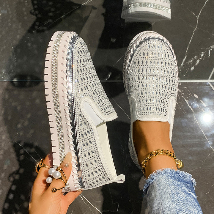Women's rhinestone sparkly slip-on platform sneakers
