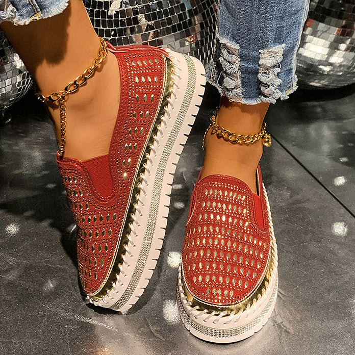 Women's rhinestone sparkly slip-on platform sneakers