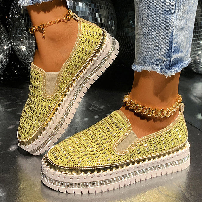 Women's rhinestone sparkly slip-on platform sneakers