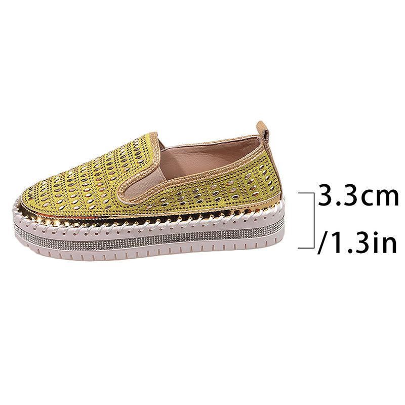 yellow Women's rhinestone sparkly slip-on platform sneakers