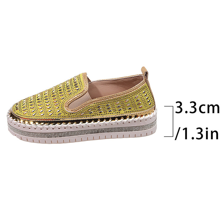 yellow Women's rhinestone sparkly slip-on platform sneakers