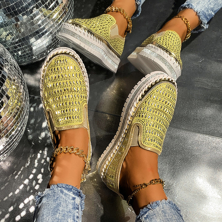 yellow Women's rhinestone sparkly slip-on platform sneakers
