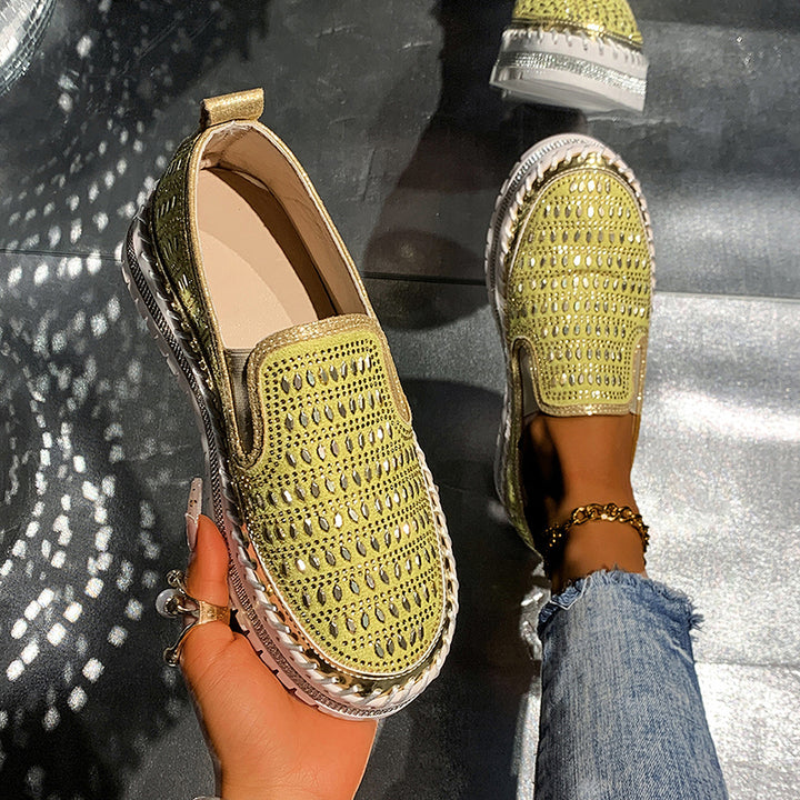yellow Women's rhinestone sparkly slip-on platform sneakers