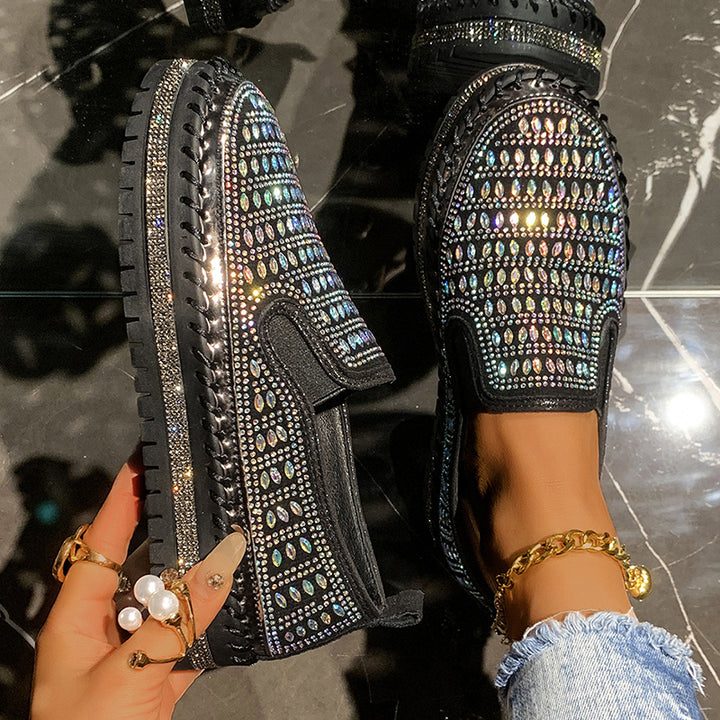 Women's rhinestone sparkly slip-on platform sneakers