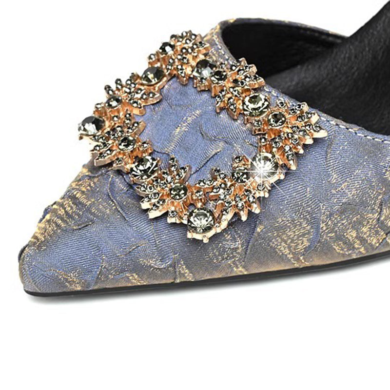 Glam Rhinestone Kitten-Heel D’Orsay Sandals for Women – Elegant Pointed-Toe Dress Shoes for Weddings & Events
