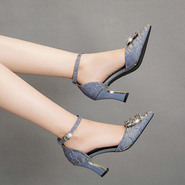 Glam Rhinestone Kitten-Heel D’Orsay Sandals for Women – Elegant Pointed-Toe Dress Shoes for Weddings & Events