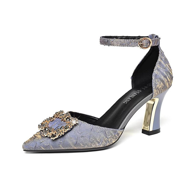Glam Rhinestone Kitten-Heel D’Orsay Sandals for Women – Elegant Pointed-Toe Dress Shoes for Weddings & Events