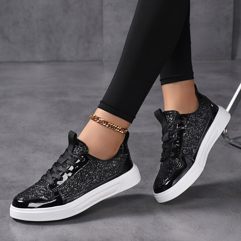 Women's sequins glitter lace-up low-cut platform sneakers