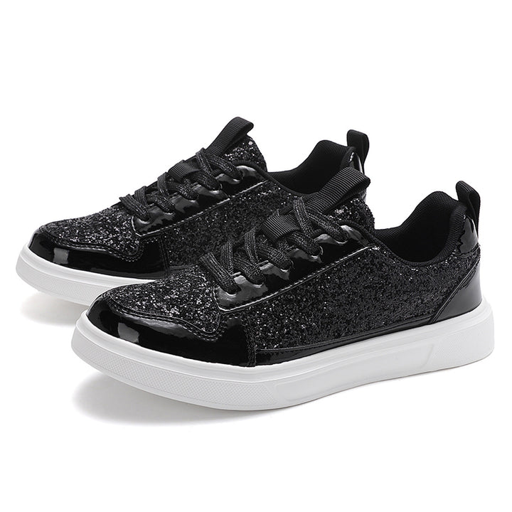 black Women's sequins glitter lace-up low-cut platform sneakers