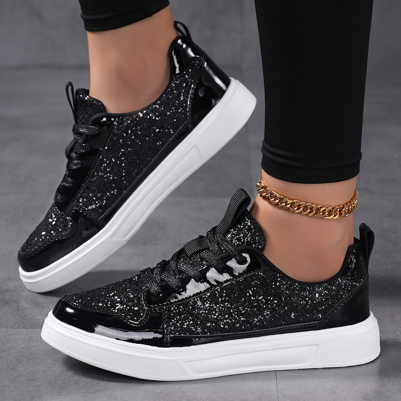 Women's sequins glitter lace-up low-cut platform sneakers