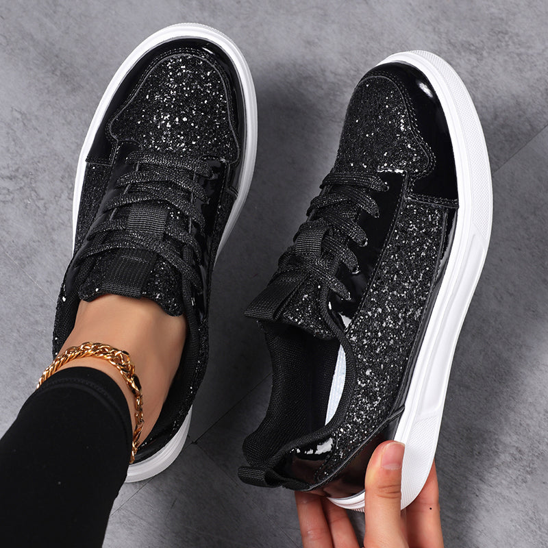 Women's sequins glitter lace-up low-cut platform sneakers